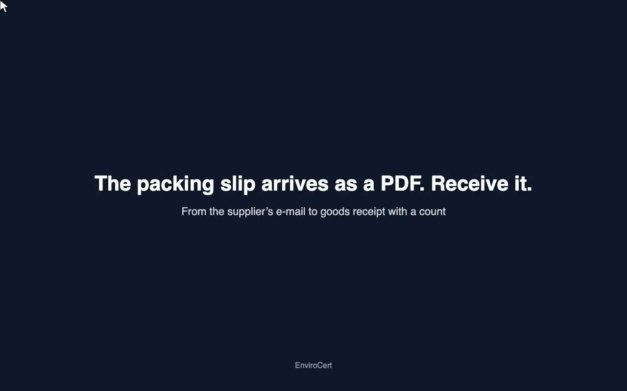 The packing slip arrives as a PDF. Receive it.