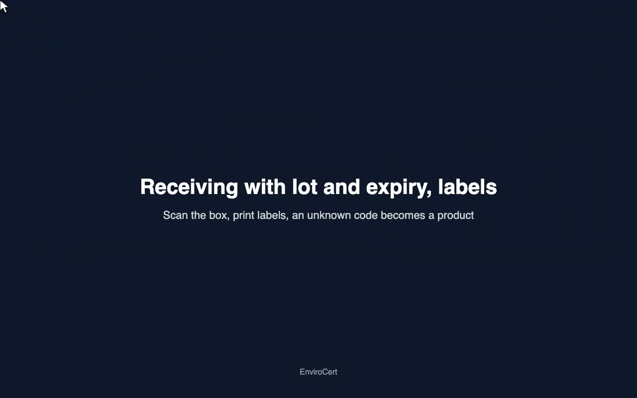 Receiving with lot and expiry, labels and an unknown code